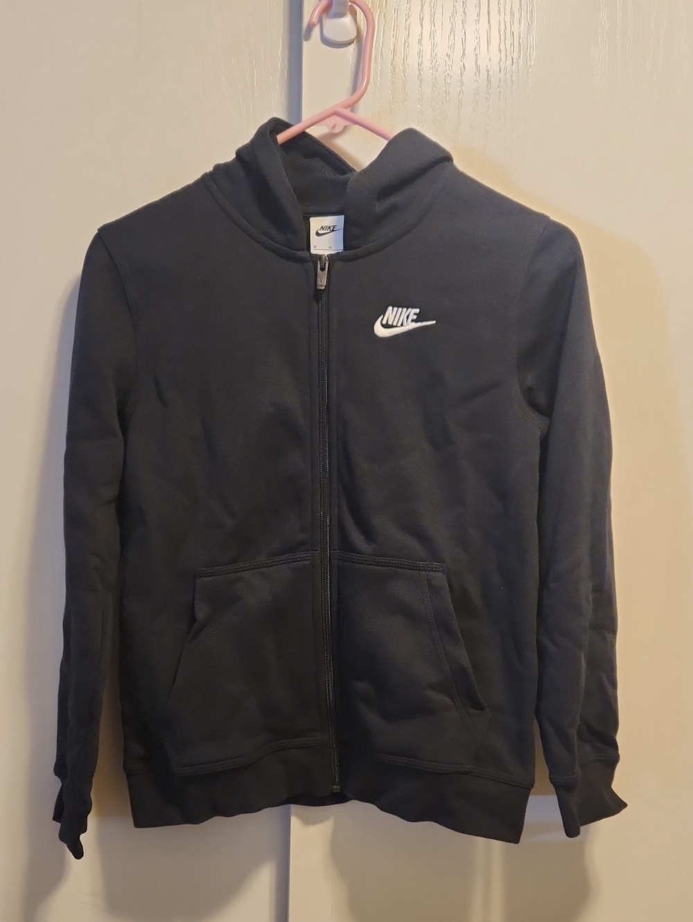 Nike Kids Black Full-Zip Hoodie with White Logo